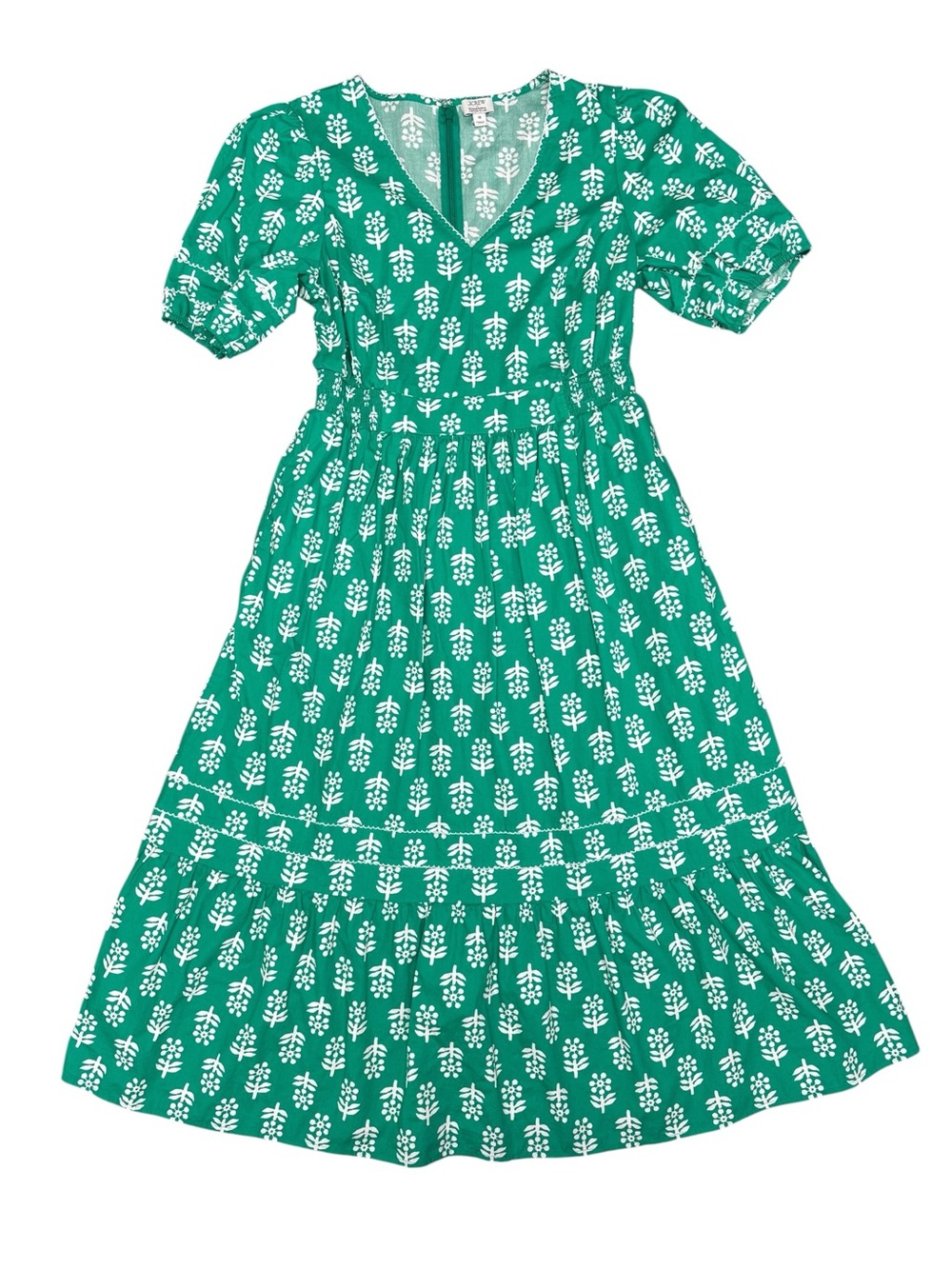 J. Crew Factory Block-Print Puff-Sleeve Midi Dress Emerald Beryl 10 - Picture 5 of 16